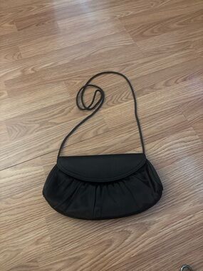 La Regale Black Gathered Evening Clutch with Braided Strap